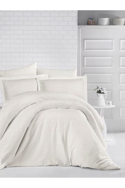 Pucioasa Thick damask bed linen 1 person, Cream