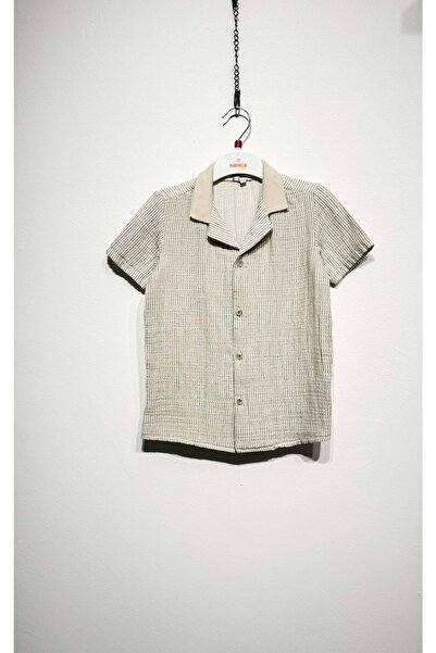 Nanica Kids قميص موسلين مخطط بياقة تريكو أخضر زيتوني