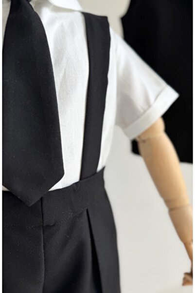 Sis and Bro Black Trousers Salopet - Shirt - Tie