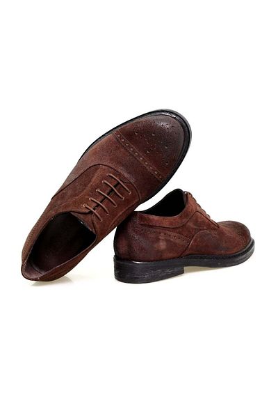 FRANCO CALVANI Brown Lace-Up Genuine Leather Suede Men's Shoes