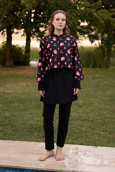 Bipantolon Γυναικείο Σετ μαγιό Hijab Pink Fresh Fruit με στάμπα 3 τεμαχίων