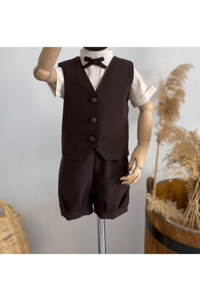 Sis and Bro KAHVE ŞORT SALOPET - GÖMLEK - YELEK