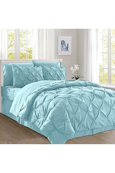 Pucioasa Finet double bed linen with pleats, 6 pieces, duvet cover 200x220cm, Blue