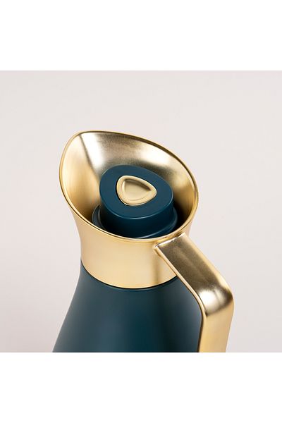 Dallaty green steel vacuum flask with matt golden handle 1L