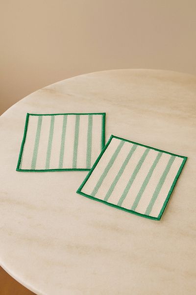 Evdek Pack of 2 Digital Printed Cocktail Napkins with Embroidery Detail Ds12