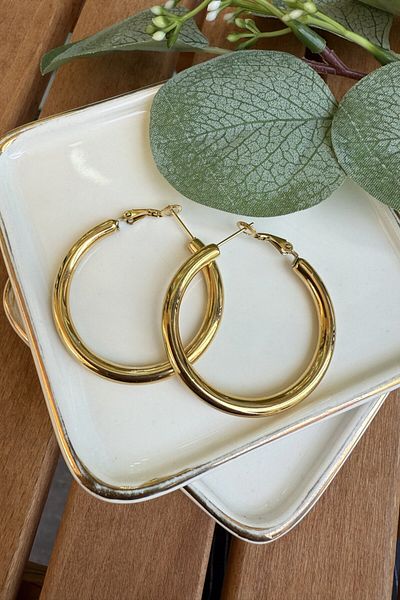 My Joyas Design Steel Hoop Earring Gold (Diameter:4Cm)