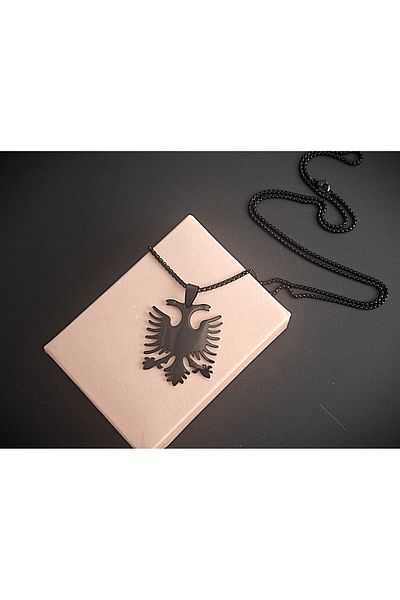 voyageaccessory Black Color Stainless Steel Double Headed Eagle Necklace
