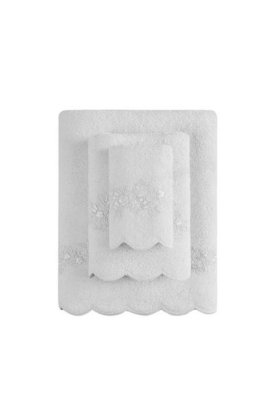 Soft Cotton Soft Cotton 100% Cotton 3-Piece White Embroidered Bath Towel Set, 30x50, 50x100, 85x150 cm