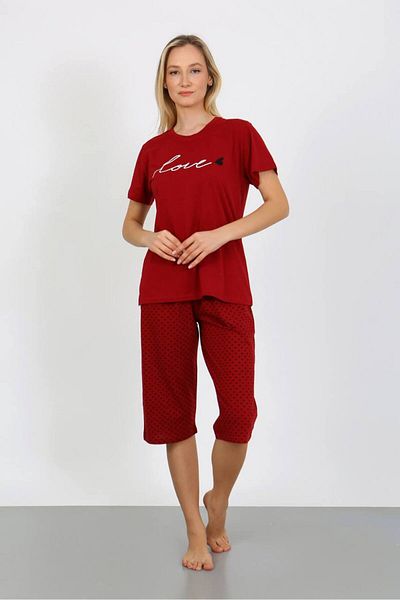 dealp Women's Patterned 100% Cotton Short Sleeve Pocket Summer Bermuda Capri Pajamas Set