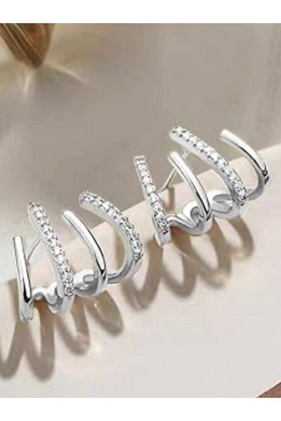 Özce Steel Silver Multi-Line Earrings