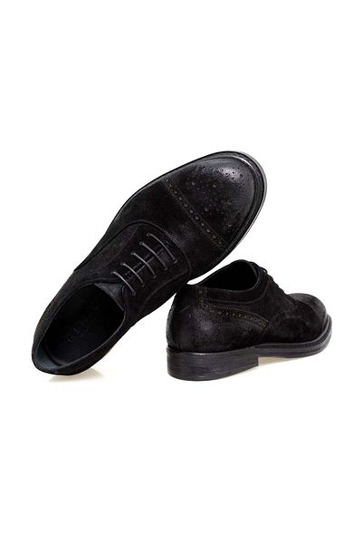 FRANCO CALVANI Black Color Lace-Up Genuine Leather Suede Men's Shoes