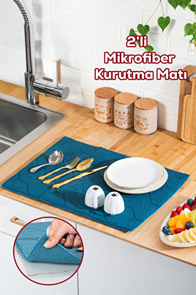 Porsima 3139-2 2li Mikrofiber Bulaşık Kurulama Matı Kurutma Örtüsü Tezgah Üst...