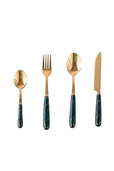 Trendy's 24-piece stainless steel cutlery set, with stand, TRENDY'S, green-gold