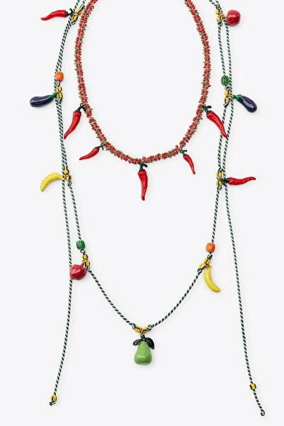 My Joyas Design ZR Model Biber Ve Meyveler 2'li Kolye Seti 49-165cm