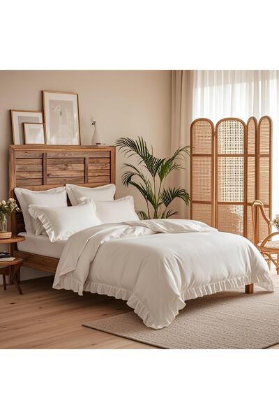kesenegore 4 Parça Lastikli Çarşaflı Ranforce Pamuklu Kumaş Fırfırlı Çift Kişilik Nevresim Takımı
