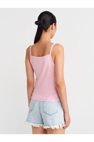Dilvin 21044 Bow Detailed Openwork Top-Powder Pink