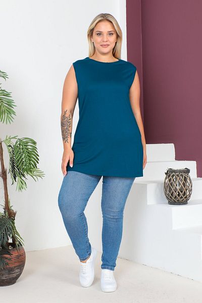tarzımsüper Large Size Thick Strap Lycra Slit Sports and Daily Combed Cotton Tank Top Blouse