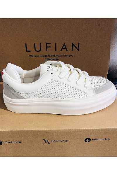Lufian Allan White Genuine Leather Heel Supported Daily Men's Shoes