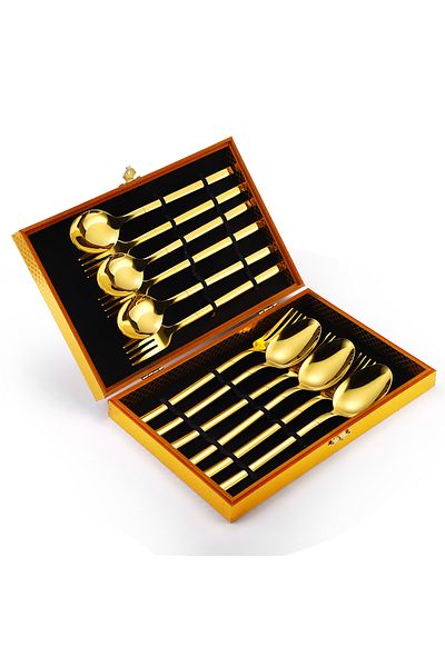 Trendy's Set of 6 spoons + 6 forks, TRENDY'S, gold