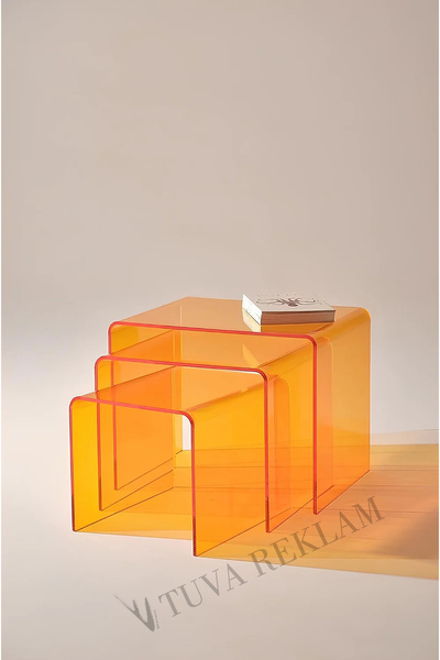 TUVA REKLAM Tuva Şeffaf Akrilik Pleksi Transparan Üçlü Set Zigon Takım Sehpa Yan Orta Salon Yatak(ÇKL RNK SÇN)