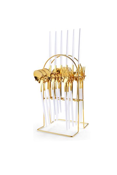 Trendy's Portuguese cutlery set, stainless steel 24 pieces, with stand, TRENDY'S, white-gold