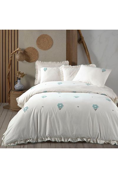 Şaheser Double bed linen with embroidery, Saheser, Florita Verde Mint