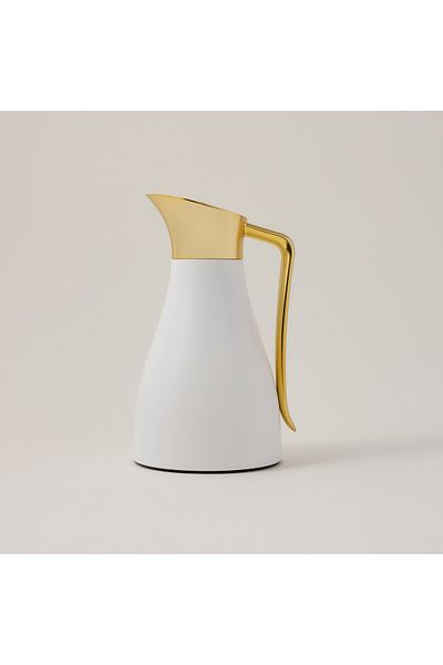 Dallaty steel vacuum flask white with matt golden handle 1L