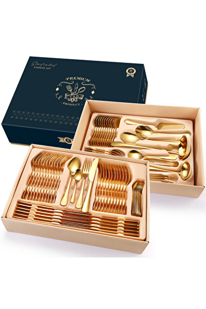 Trendy's 84-piece stainless steel cutlery set, TRENDY'S, gold