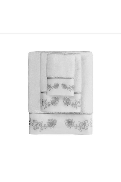 Soft Cotton Soft Cotton 100% Cotton White Beach Towel with Grey Embroidered 85 x 150 cm