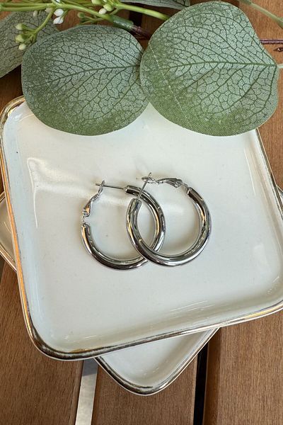 My Joyas Design Steel Hoop Earrings Silver (Diameter:3Cm)