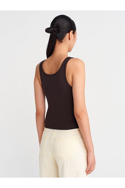 Dilvin 21158 Buttoned Strap Top-Dark Brown
