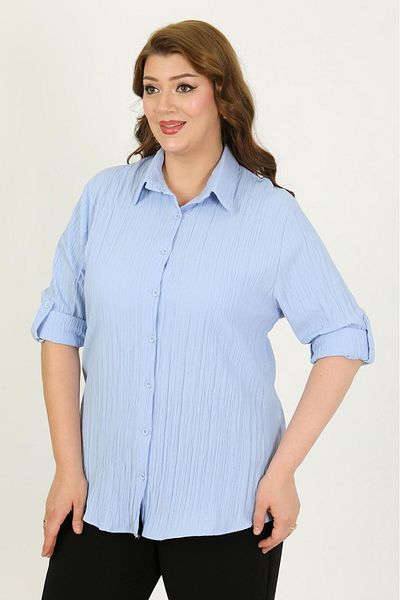 By Alba Collection Дамска риза с големи размери, синя креп