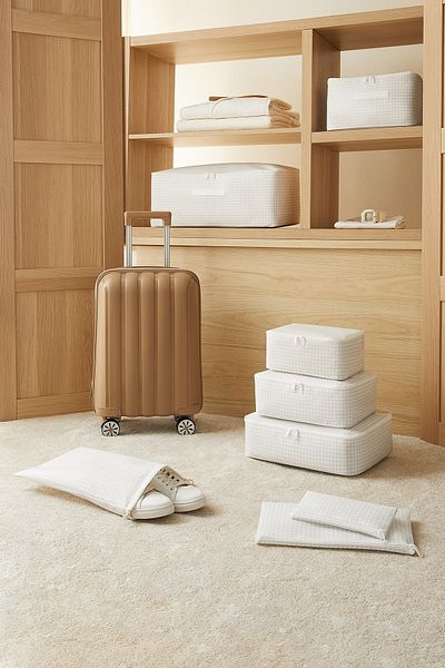 Homewave Set de 6 organizatoare de valiză Gingham gri, set de organizatoare pentru valiză, husă de călătorie