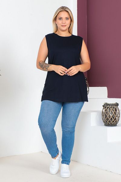 tarzımsüper Large Size Thick Strap Lycra Slit Sports and Daily Combed Cotton Tank Top Blouse