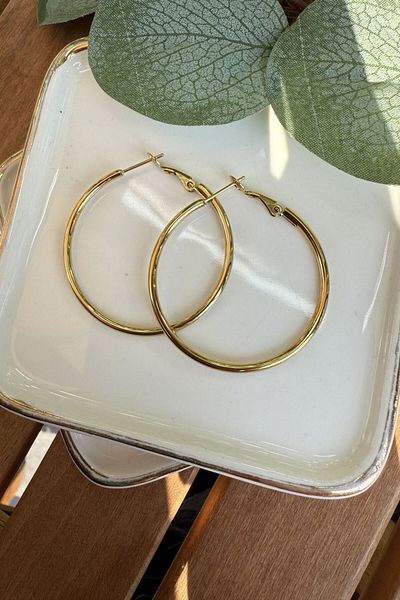 My Joyas Design Steel Hoop Earring Gold (Diameter:4Cm)