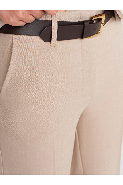 Dilvin 72141 Belted and Flowy Straight Fit Trousers-Stone