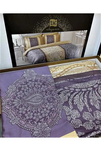 Taç Luxury satin double bed linen, TAC, Damas purple/beige