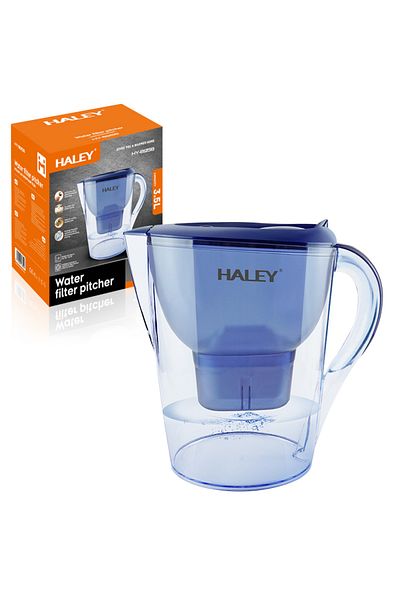 HALEY 3.5L Water Filter Jug Blue – Multilayer Filter, Anti-Dust Mouth, Filter Change Indicator