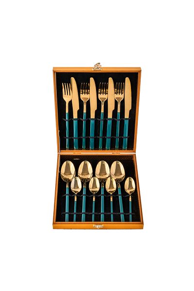 Trendy's Set of 16 stainless steel cutlery, TRENDY'S, green-gold