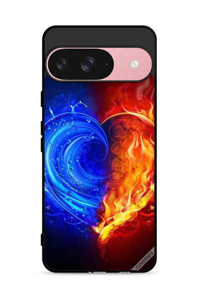 Covernex غطاء حماية لجهاز Google Pixel 9 بخلفية قلب النار والماء
