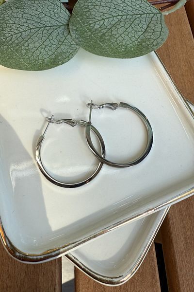 My Joyas Design Steel Hoop Earrings Silver (Diameter:3Cm)