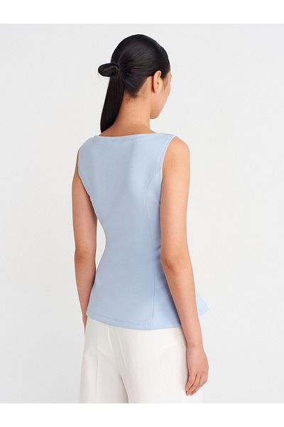Dilvin 21001 Decolteu barcă Peplum Top-Albastru deschis