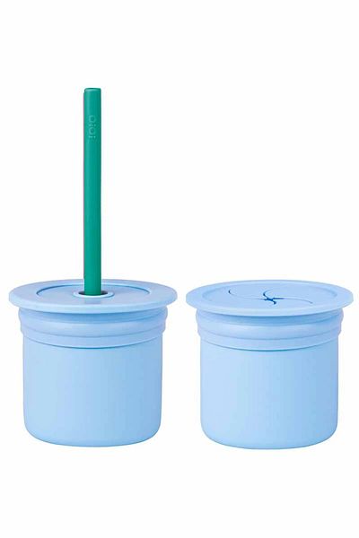 SAVA HOME COLLECTİON OiOi Raw+Hüp Silicone Cup Set with Straw Mineral Blue / Aqua Green