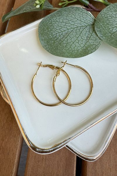 My Joyas Design Steel Hoop Earring Gold (Diameter:3Cm)