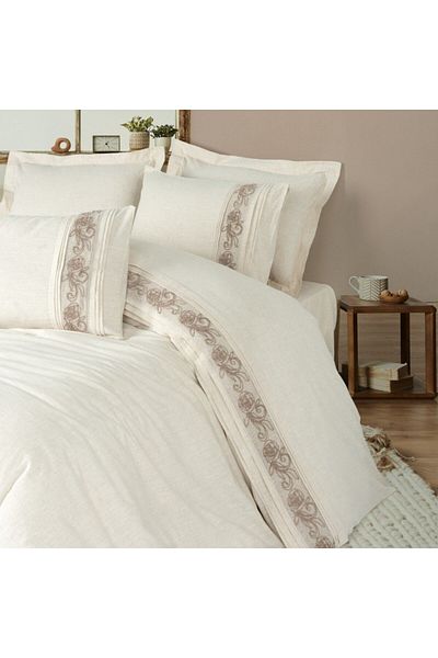 Cotton Box Linen and cotton bed linen with rose embroidery, Cotton Box, Floro Cream