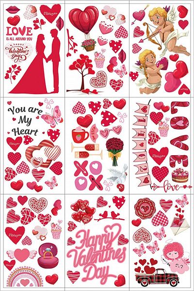 Bdecoll Set of 8 Valentine's Day sticker sheets Bdecoll, paper, red, 144 pieces