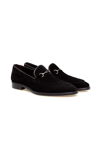 FRANCO CALVANI Black Color Laceless Genuine Leather Suede Men's Shoes