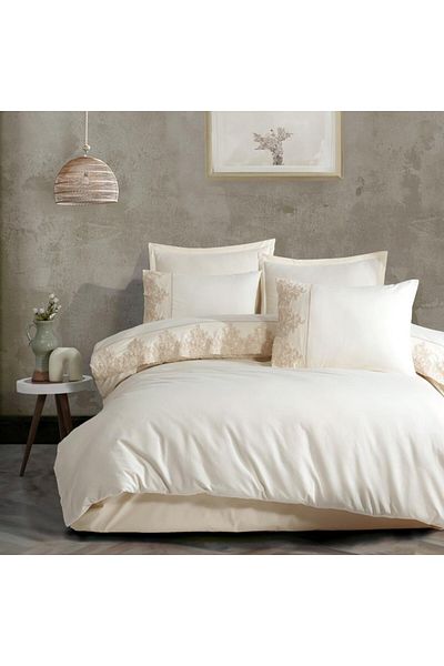 Clasy Double bed linen 100% cotton with lace border, Home, Osela ecru