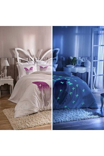 Taç Luxury satin double bed linen, phosphorescent, TAC, Butterfly