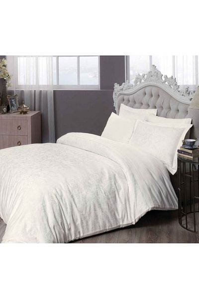 Taç Jacquard bed linen, luxury satin, 6 pieces TAC, Jakar Brinley White